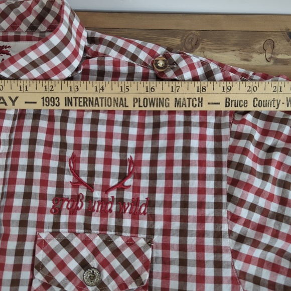 Men’s Red White Check German Grob Und Wild (Rough and Wild)  Shirt - Picture 12 of 15
